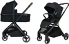 A collage of two images showing a black stroller in different configurations. Produktbild-Vorschau