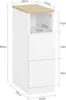 A diagram of a white bedside table with a wooden top, showing dimensions. Voir les images du produit