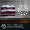 A stack of folded clothes on a shelf with a graphic overlay indicating a time feature. Produktbild-Vorschau
