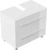 A white bathroom vanity cabinet with two drawers and chrome handles, shown from a diagonal top-down perspective. Produktbild-Vorschau