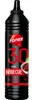 A black plastic bottle of barbecue sauce with red and white labeling. Produktbild-Vorschau