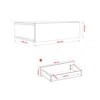 Diagrams showing the dimensions of a hanging nightstand with a drawer. Voir les images du produit