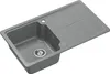 A gray kitchen sink with a drainboard and a single basin is shown against a white background. Produktbild-Vorschau