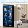 A display cabinet with items inside, surrounded by lifestyle images of different settings. Produktbild-Vorschau