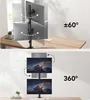 Two images showing a dual monitor stand with different adjustment capabilities. Náhľad obrázku produktu