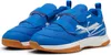 A pair of blue Puma sneakers with white accents and tan soles are shown against a white background. Produktbild-Vorschau