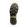 Sohle des Wanderschuhs "Ultra Raptor II Mid Leather GTX" von La Sportiva; mit rutschfestem Profil und gelben Akzenten. Podgląd zdjęcia produktu