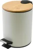 A white pedal bin with a bamboo lid and a black pedal. Voir les images du produit