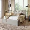 A bedroom scene with a bed, dresser, and window. Produktbild-Vorschau