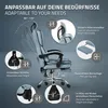 A marketing image of an ergonomic office chair with various features highlighted by text and diagrams. Produktbild-Vorschau