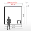 A diagram showing the dimensions of a projection screen with a silhouette of a person for scale. Produktbild-Vorschau