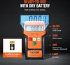 A digital scale is shown with text overlays explaining its features and a battery. Voir les images du produit