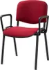 A red fabric chair with black metal legs and armrests, shown from a front-diagonal angle against a white background. Produktbild-Vorschau