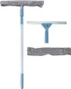 A set of window cleaning tools including a telescopic squeegee with a microfiber cloth and a separate squeegee head and microfiber cloth. Podgląd zdjęcia produktu