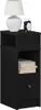 A black nightstand with a drawer and an open shelf, featuring a white lamp and a black alarm clock on top. Anteprima dell’immagine prodotto