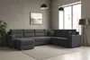 A dark gray sectional sofa is shown in a modern living room setting. Produktbild-Vorschau