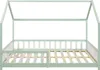 A mint green house-shaped bed frame with a slatted mattress base and a partial railing on one side, set against a white background. Produktbild-Vorschau