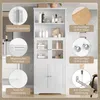 A white bathroom cabinet with various features highlighted by callouts. Náhled obrázku produktu