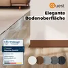 A close-up view of a floor with a skirting board and a carpet, along with marketing text and color swatches. Produktbild-Vorschau