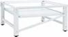 A white metal washing machine stand with a pull-out shelf. Voir les images du produit