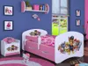 A child's bedroom with a pink bed and matching nightstand, decorated with Paw Patrol characters. Produktbild-Vorschau