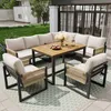 An outdoor patio setting with a sectional sofa, chairs, and a table. Produktbild-Vorschau