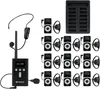 A collection of wireless audio guide system components, including transmitters, receivers, and a charging dock, arranged on a white background. Náhľad obrázku produktu