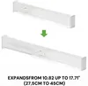 A product image showing an adjustable drawer divider in two states: contracted and expanded. Produktbild-Vorschau