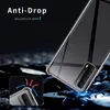 A clear phone case is shown on a dark, rocky surface, with a close-up inset showing the case's protective features. Produktbild-Vorschau