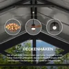 The image shows the interior of a gazebo or carport roof with a hook for hanging items, and examples of items that can be hung. Produktbild-Vorschau