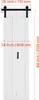A white barn-style sliding door with dimensions indicated by text overlays. Voir les images du produit