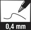 An illustration of a pen tip drawing a line, with the text "0,4 mm" below. Voir les images du produit