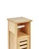 Close-up of a small, light brown bamboo storage cabinet, likely for a bathroom, against a white background. The cabinet has a slatted door at the bottom and an open shelf with a toilet paper holder. Podgląd zdjęcia produktu