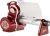 A red and chrome food slicer is shown against a white background. Voir les images du produit