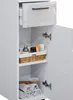 A white cabinet with an open door, showing shelves with toiletries and towels. Voir les images du produit