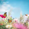 A close-up view of a meadow with butterflies and flowers under a blue sky. Produktbild-Vorschau
