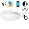 A white ceiling light with several icons representing its features. Produktbild-Vorschau