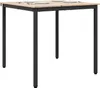 A square dining table with a light wood top and black metal legs, set against a white background. Náhľad obrázku produktu
