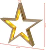 A wooden star-shaped LED decoration with integrated lights, shown against a white background with measurement indicators. Produktbild-Vorschau