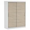 A white and light wood grain sliding door wardrobe against a white background. Voir les images du produit