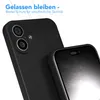 A close-up shot of two black smartphone cases, one showing the camera lenses and the other showing the screen area. Produktbild-Vorschau