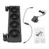 A black aquarium fan cooler with a power adapter and instruction manual on a white background. Produktbild-Vorschau