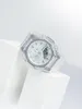 A transparent Casio G-Shock watch is displayed on white geometric blocks. Voir les images du produit