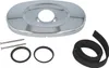 A chrome-plated escutcheon plate and associated hardware are laid out on a white background. Produktbild-Vorschau