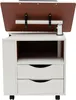 A white rolling nightstand with two drawers and an open shelf, topped with a brown adjustable surface. Voir les images du produit