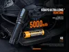 A flashlight and a battery are displayed on a tactical background. Produktbild-Vorschau