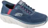 A side view of a blue Skechers D'Lux Walker 2.0 sneaker. Podgląd zdjęcia produktu
