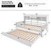 A diagram showing the dimensions of a white wooden daybed with an extendable trundle bed. Náhled obrázku produktu