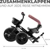 A black Kinderkraft AVEO tricycle with a pink handlebar and seat, shown from the side. Produktbild-Vorschau