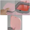Collage of three close-up shots of a pink trash can with a gray lid. Produktbild-Vorschau